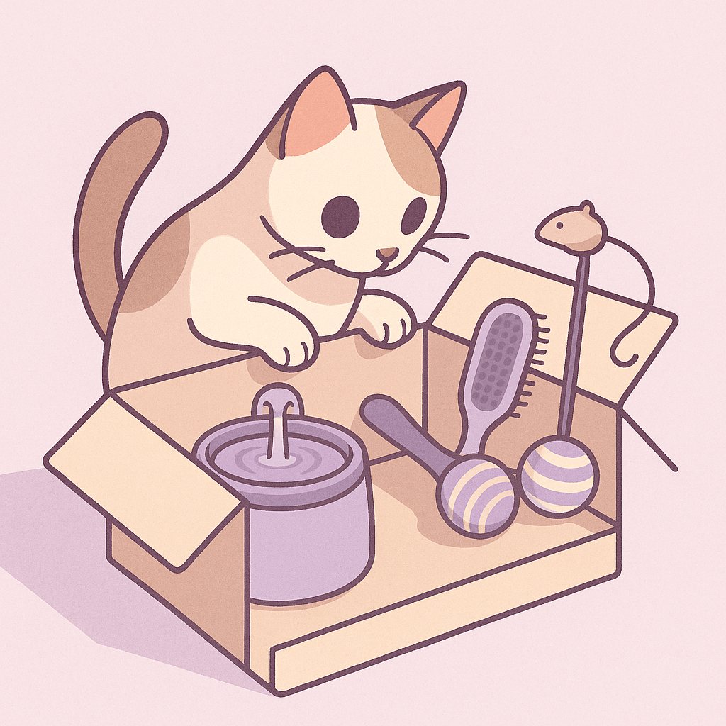 Gatto curioso che scopre accessori innovativi per il benessere e la tecnologia dei gatti.
